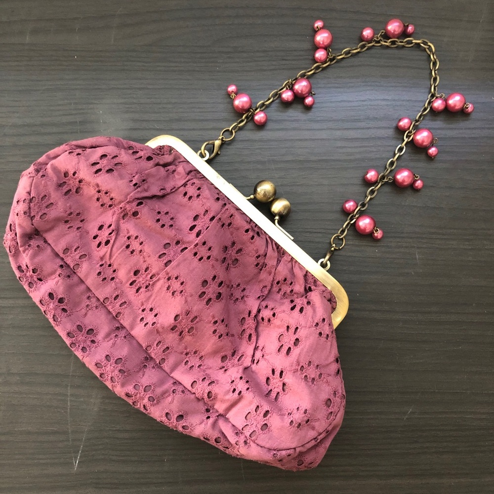 Tara Jarmon for Target Purple Eyelet Mini Purse Clutch with Beaded Handle Strap